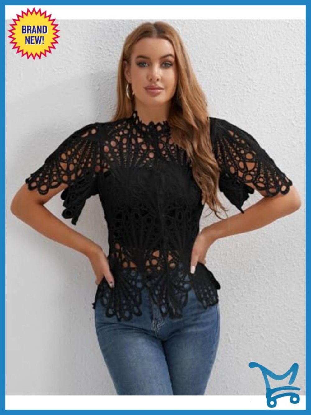 Lace Ruffle Puff Sleeve Button Down Top - Picture 2 of 6
